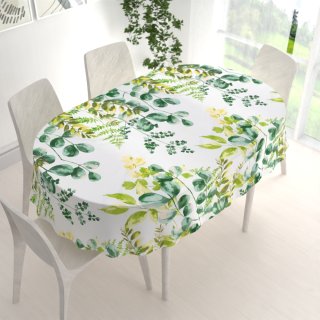 Bavlnený oválny obrus Sandra SA-244 Zelený eukalyptus na bielom - detail 1 - Biante.sk