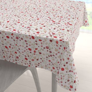 Bavlněný čtvercový ubrus Sandra SA-719 Červeno-béžové drobné květiny na bílém - Biante.cz