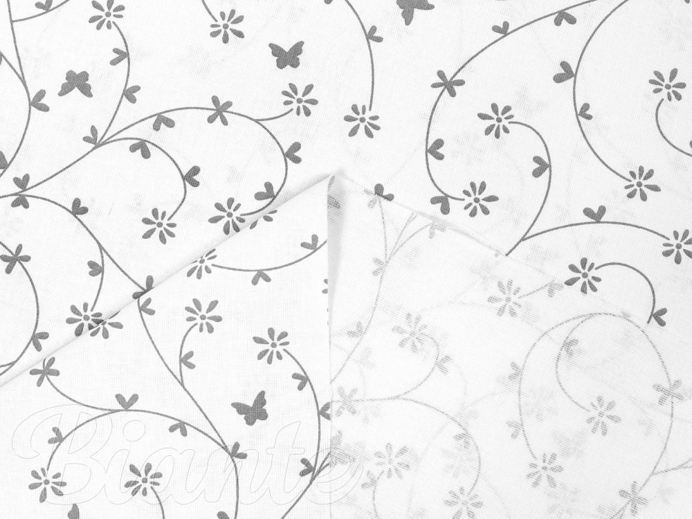 Bavlněná látka/plátno Sandra SA-049 Drobné šedé květiny a motýlci na bílém - šířka 145 cm - detail 3 - Biante.cz