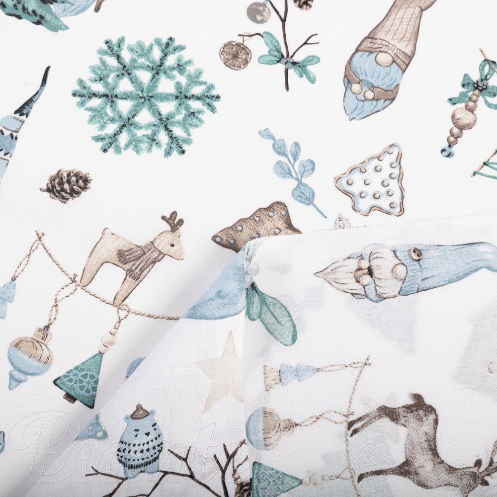 Bavlněná látka/plátno Sandra SA-662 Modro-zeleno-hnědý vánoční vzor - šířka 160 cm - detail 3 - Biante.cz