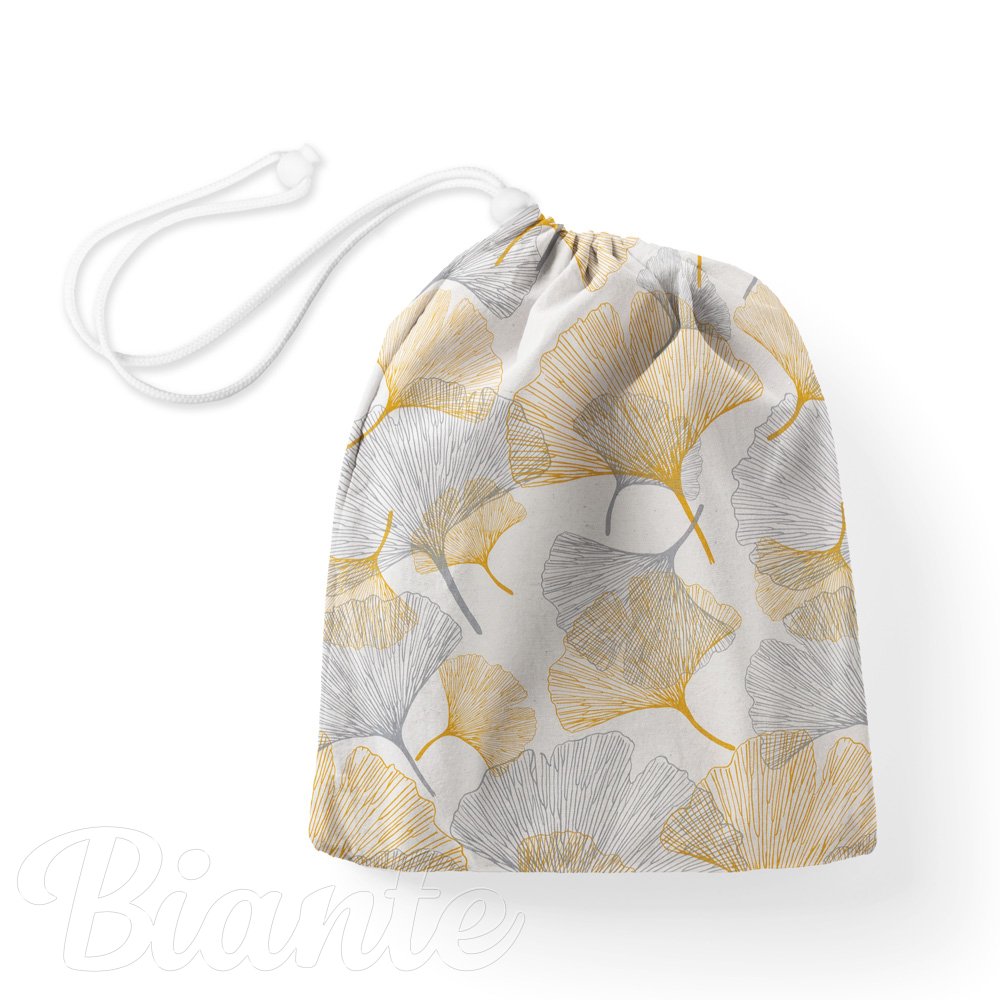 Bavlněný pytlík/sáček na přezůvky Sandra SA-745 Šedo-hořčicové ginkgo listy na bílém - Biante.cz