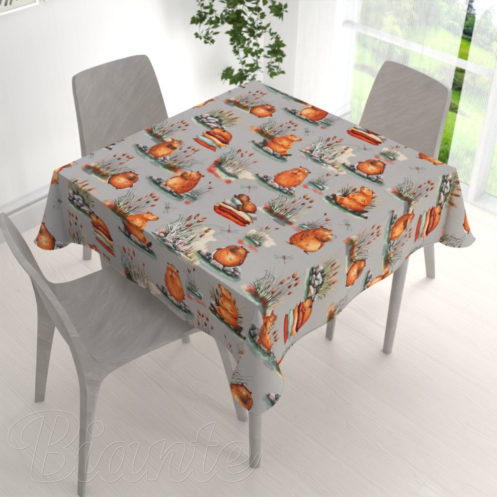 Dětský bavlněný čtvercový ubrus Sandra SA-711 Kapybary na šedém - detail 1 - Biante.cz