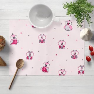 Dětské bavlněné prostírání na stůl Sandra SA-726 Růžové sovičky na bledě růžovém - Biante.cz