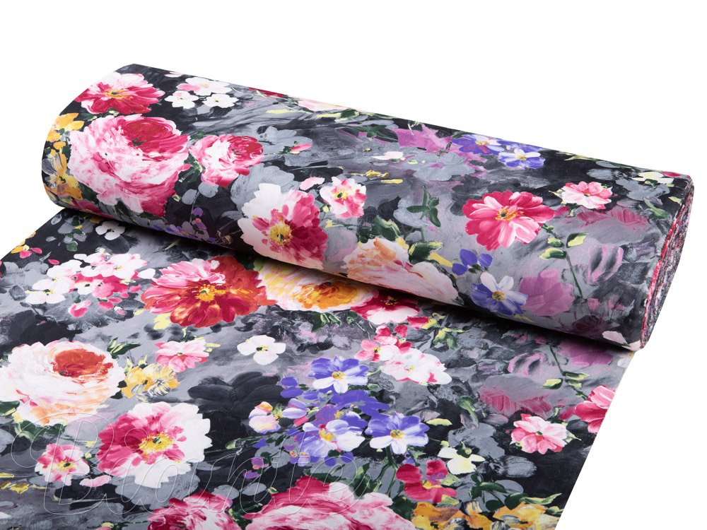 Dekorační látka PM-020 Malované květy na šedém - šířka 150 cm - detail 1 - Biante.cz