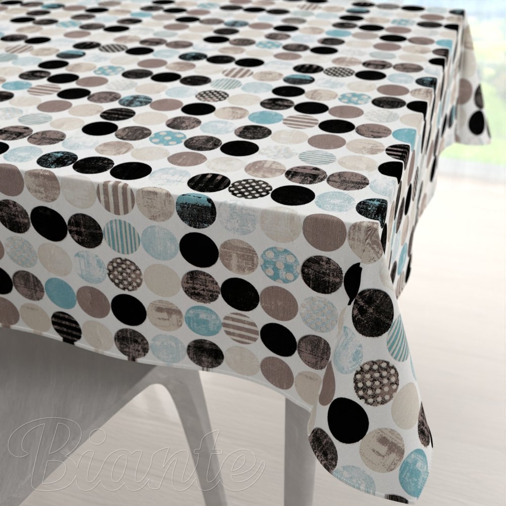 Dekorační čtvercový ubrus Leona LN-060 Tyrkysové a černé kuličky na bílém - Biante.cz