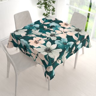 Sametový čtvercový ubrus Tamara TMR-027 Velké květy na tmavě zeleném - detail 1 - Biante.cz