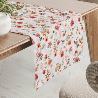Bavlněný běhoun na stůl Sandra SA-731 Červený květinový vzor na bílém - Biante.cz