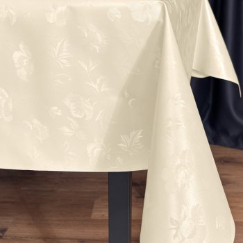 PVC obrus Popínavé kvety s lístkami na krémovom PV-222 - metráž š. 140 cm