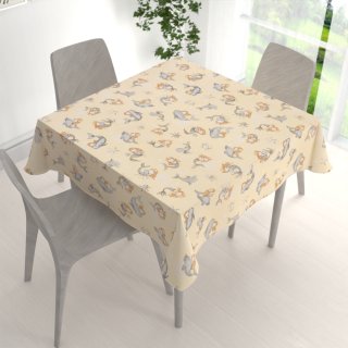 Dětský bavlněný čtvercový ubrus Sandra SA-670 Šedo-hnědé mořské panny s delfíny na žlutobéžovém - detail 1 - Biante.cz Dětský bavlněný čtvercový ubrus Sandra SA-670 Šedo-hnědé mořské panny s delfíny na žlutobéžovém - detail 1 - Biante.cz