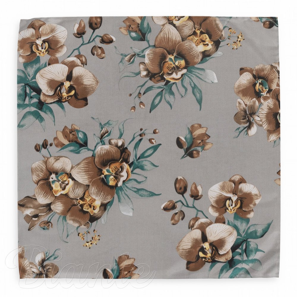 Bavlněný šátek Sandra SA-622 Hnědé orchideje na šedém - detail 2 - Biante.cz