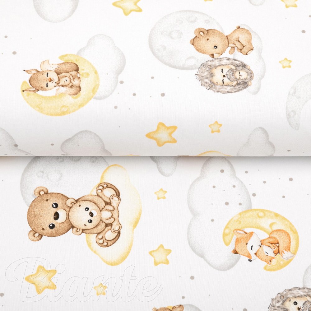 Detská bavlnená látka/plátno Sandra SA-461 Zvieratká medzi hviezdičkami na bielom - šírka 160 cm - detail 2 - Biante.sk