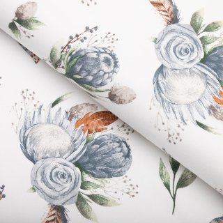Bavlnená látka/plátno Sandra SA-707 Modré kvety Protea na bielom - šírka 160 cm - Biante.sk Bavlnená látka/plátno Sandra SA-707 Modré kvety Protea na bielom - šírka 160 cm - Biante.sk