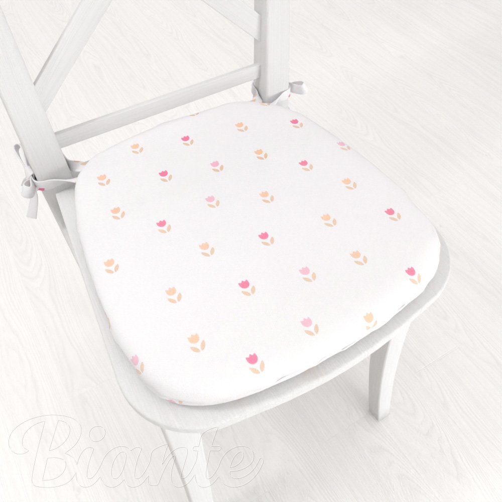 Teflonový oblý podsedák TF-115 Barevné tulipánky na bílém - 39x37x3 cm - Biante.cz