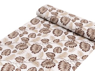 Bavlněná látka/plátno Sandra SA-498 Hnědé listy monstery na bílém - šířka 160 cm - detail 1 - Biante.cz Bavlněná látka/plátno Sandra SA-498 Hnědé listy monstery na bílém - šířka 160 cm - detail 1 - Biante.cz