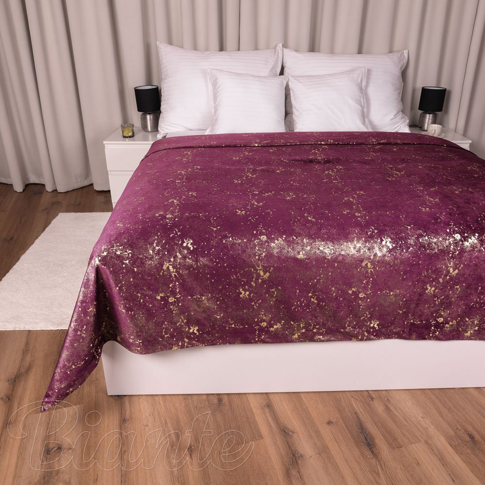 Sametový přehoz na postel Isabela IBL-006 Gold Design vínový - Biante.cz