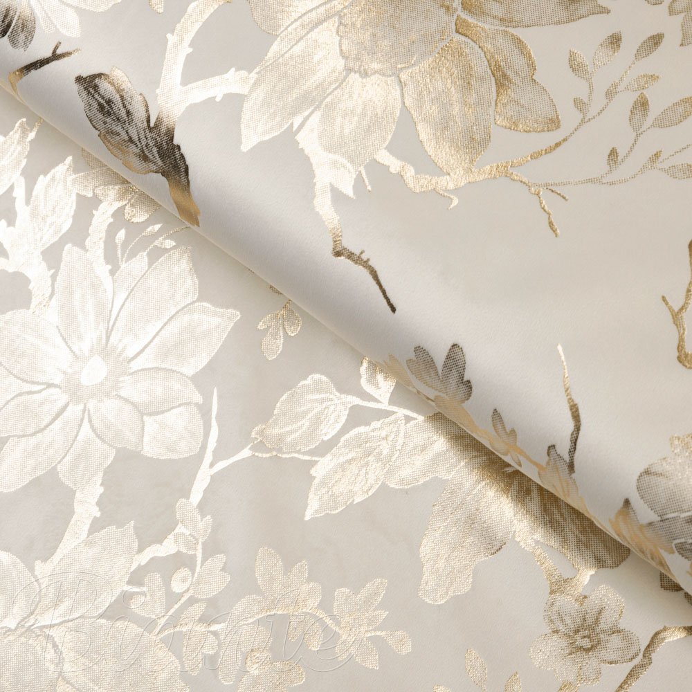 Sametová látka Isabela Flower IBL-023 Zlaté květy na krémovém - šířka 295 cm - Biante.cz