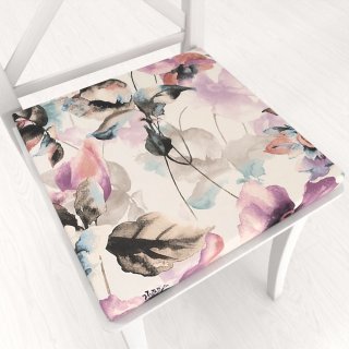 Zamatový štvorcový podsedák Tamara TMR-050 Abstraktné fialové kvety na smotanovom - 38x38x3 cm - Biante.sk