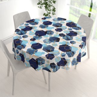Bavlněný kulatý ubrus Sandra SA-574 Modré hexagony na bílém - detail 1 - Biante.cz