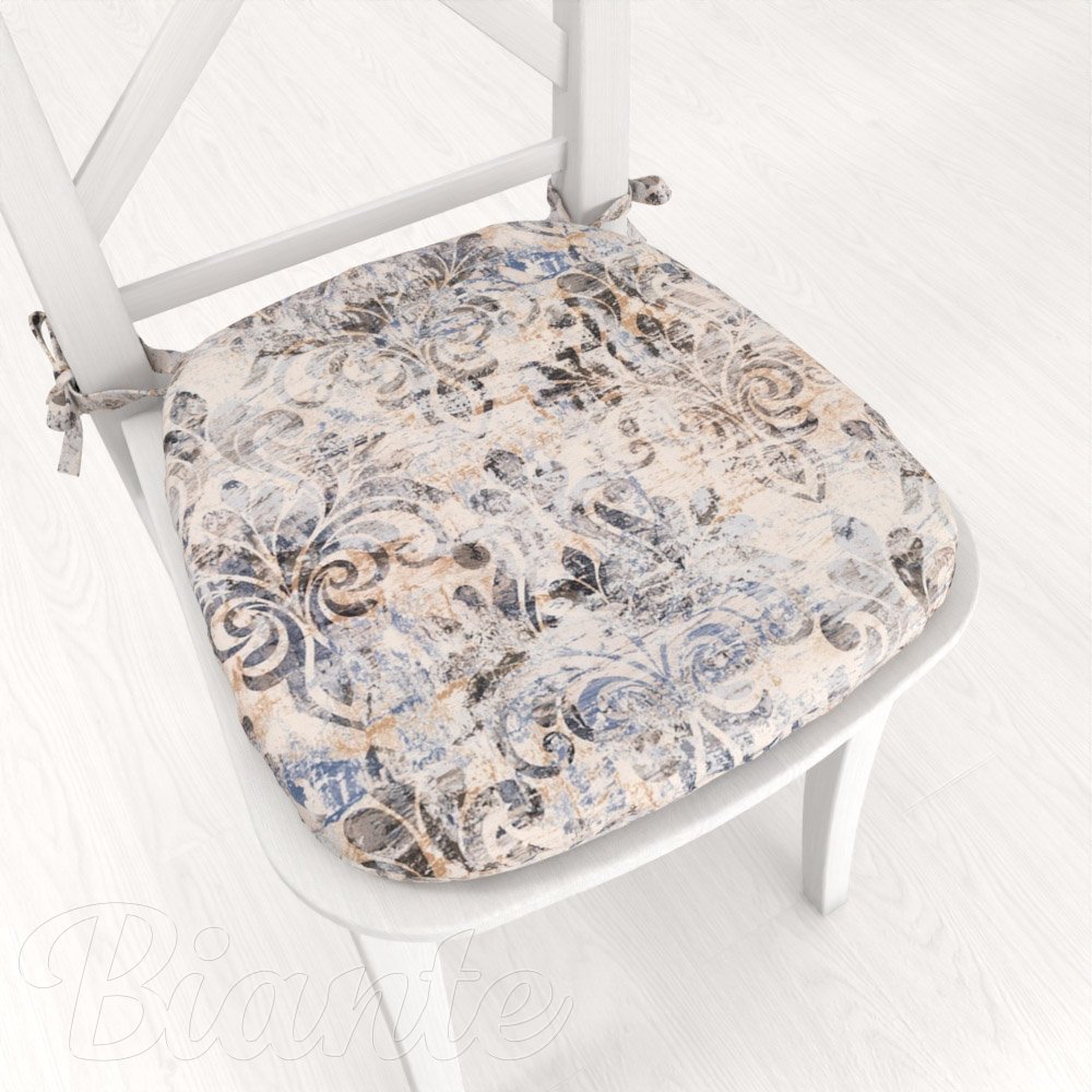 Sametový oblý podsedák Tamara TMR-057 Modro-zelený zámecký vzor na krémovém - 39x37x3 cm - Biante.cz