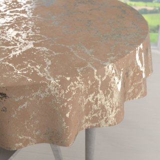 Veľký zamatový okrúhly obrus Isabela IBL-016 Zlatý mramor na púdrovo béžovom - Biante.sk