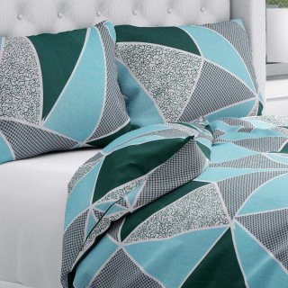 Bavlnené posteľné obliečky Sandra SA-334 Modro-zelené trojuholníky - Biante.sk