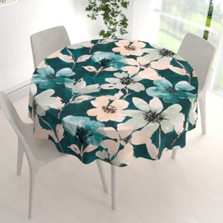 Sametový kulatý ubrus Tamara TMR-027 Velké květy na tmavě zeleném - detail 1 - Biante.cz