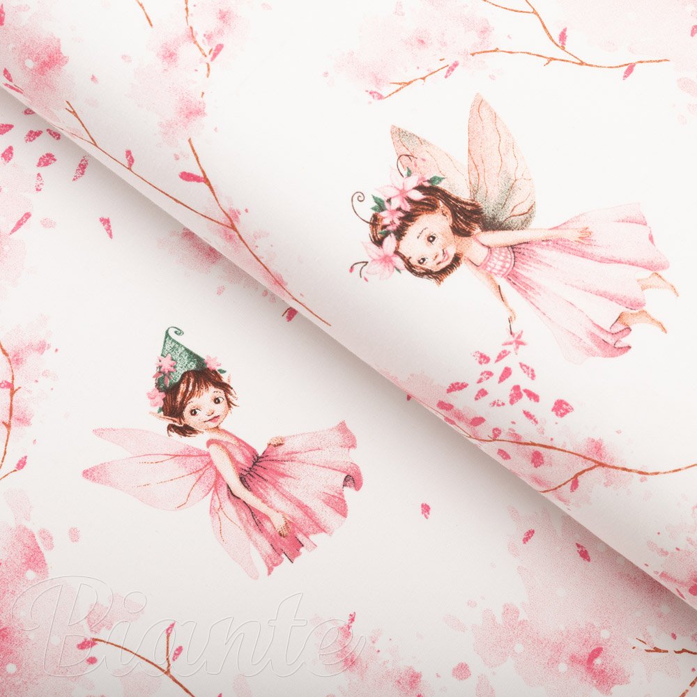 Dětská bavlněná látka/plátno Sandra SA-684 Růžové víly na bílém - šířka 160 cm - Biante.cz