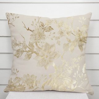 Sametový povlak na polštář Isabela Flower IBL-023 Zlaté květy na krémovém - Biante.cz