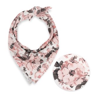 Bavlněný šátek Sandra SA-549 Růžové růže a poupata na bílém - Biante.cz