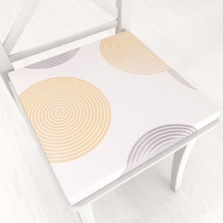 Sametový čtvercový podsedák Tamara TMR-023 Žluté a šedé designové kruhy na smetanovém - 38x38x3 cm - Biante.cz