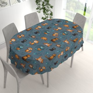 Dětský bavlněný oválný ubrus Sandra SA-705 Kočičí parta na tmavě šedomodrém - detail 1 - Biante.sk Dětský bavlněný oválný ubrus Sandra SA-705 Kočičí parta na tmavě šedomodrém - detail 1 - Biante.sk