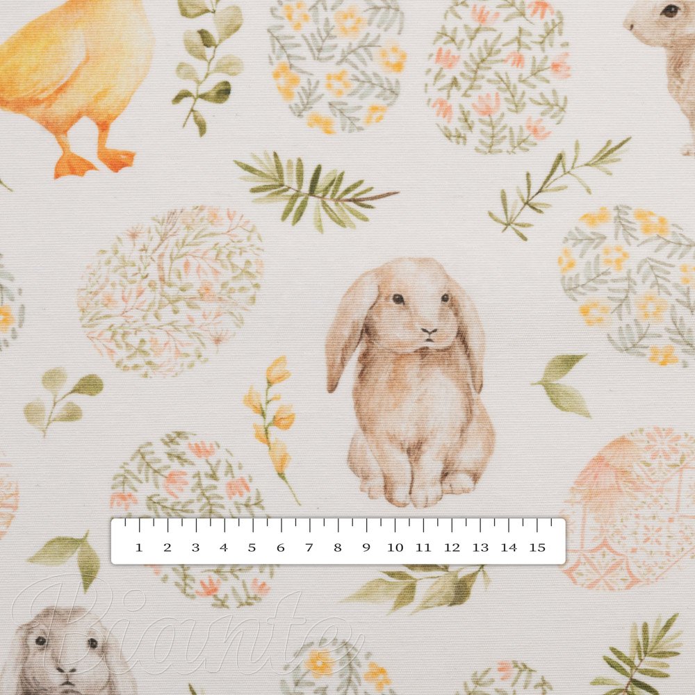 Dekorační látka Leona LN-177 Velikonoční zvířátka a kraslice na bílém - šířka 140 cm - detail 4 - Biante.cz