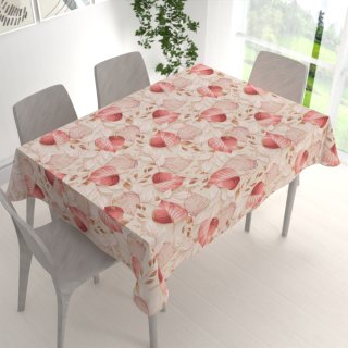 Velký dekorační obdélníkový ubrus Leona LN-172 Růžovo-vínové listy na režném - detail 1 - Biante.cz