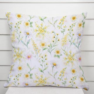 Dekorační povlak na polštář TF-135 Malované žluto-zelené luční kvítí na bílém - Biante.cz