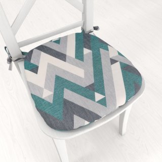 Sametový oblý podsedák Tamara TMR-026 Zeleno-šedý designový cik-cak - 39x37x3 cm - Biante.cz
