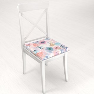 Zamatový štvorcový podsedák Tamara TMR-030 Ružovo-modré akvarelové kvety - 38x38x3 cm - detail 1 - Biante.sk