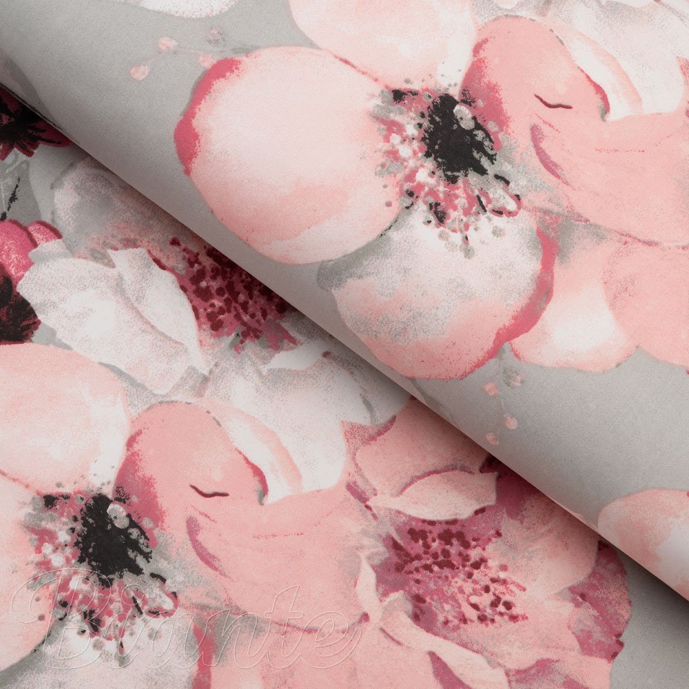 Bavlněná látka/plátno Sandra SA-750 Velké růžovo-vínové květy na zelenošedém - šířka 160 cm - Biante.cz