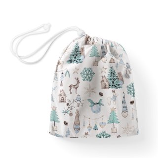 Bavlněný pytlík/sáček na přezůvky Sandra SA-662 Modro-zeleno-hnědý vánoční vzor - Biante.cz