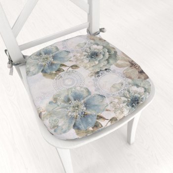 Oblý podsedák PML-052 Tyrkysové kvety s orientálnymi kruhmi - 39x37x3 cm - Biante.sk