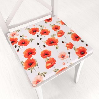 Teflonový čtvercový podsedák TF-133 Červenooranžové vlčí máky na bílém - 38x38x3 cm - Biante.cz