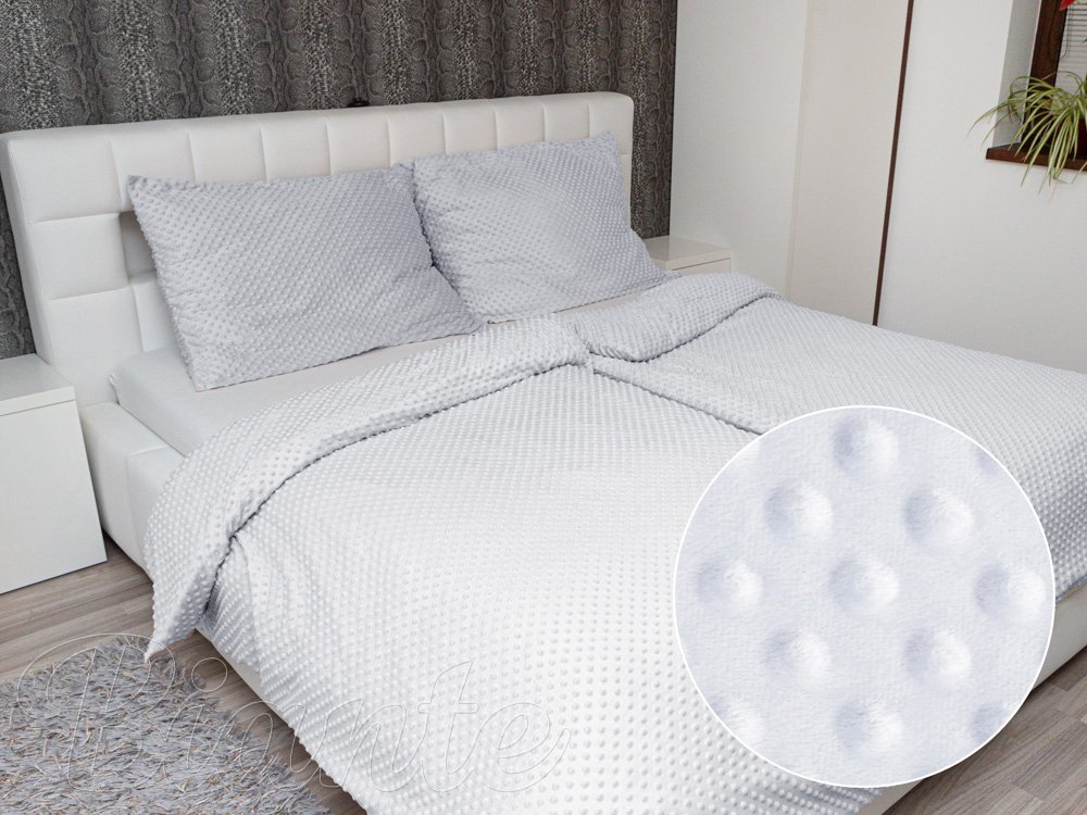 Hřejivé ložní povlečení Minky 3D puntíky MKP-025 Světle šedé - Biante.cz