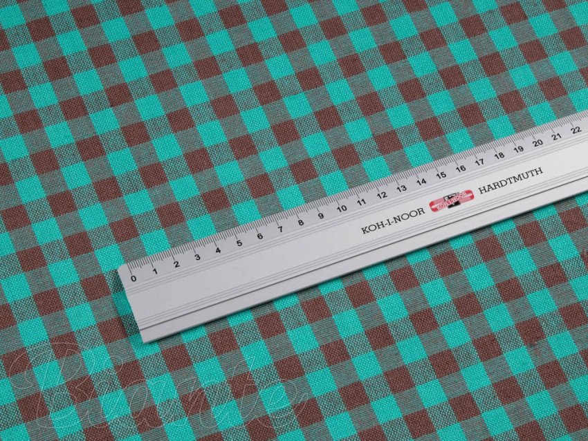 Bavlněná látka Olivia OL-007 Tyrkysovo-hnědá kostka malá - šířka 150 cm - detail 5 - Biante.cz