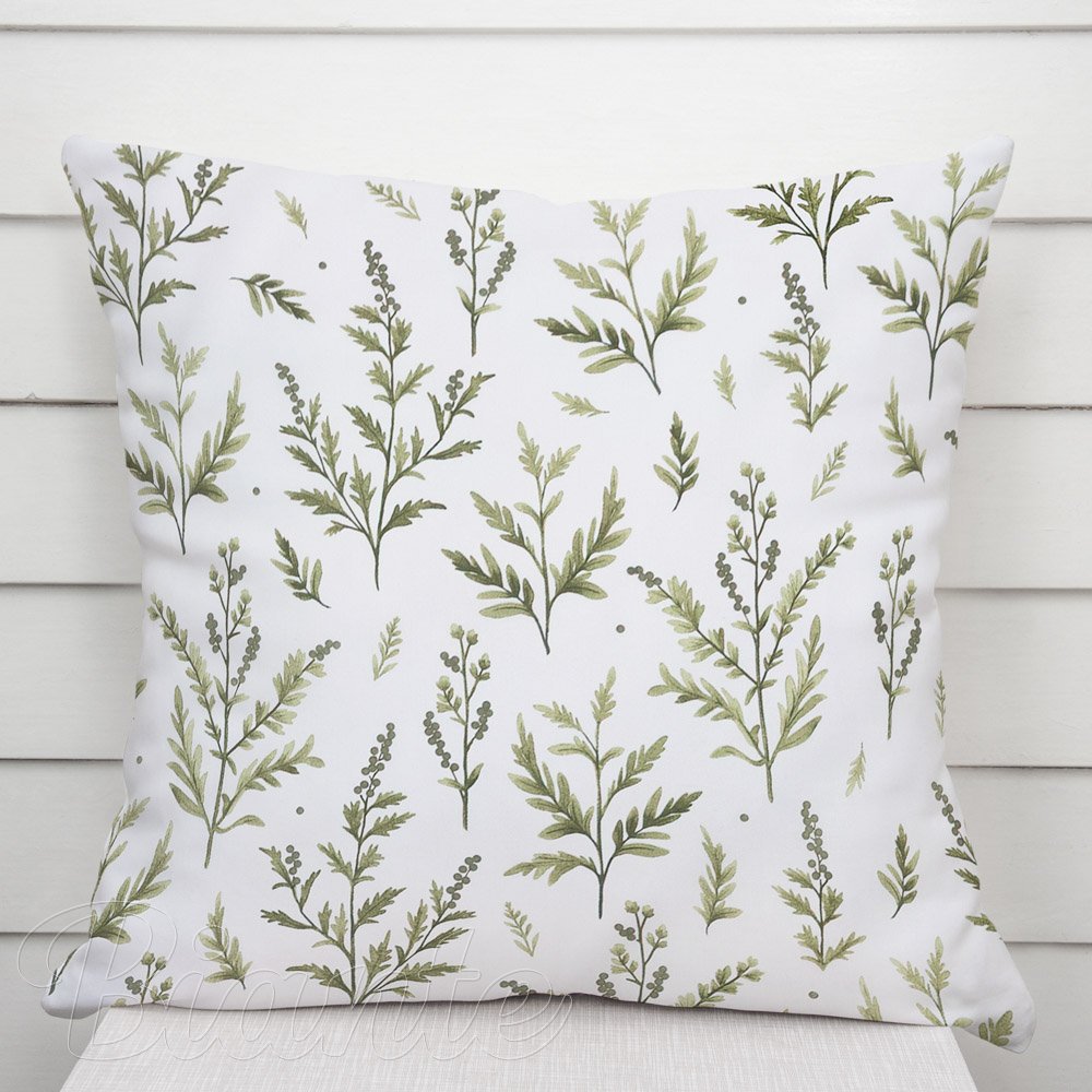 Bavlněný povlak na polštář Sandra SA-718 Zelené natě bylinek na bílém - Biante.cz