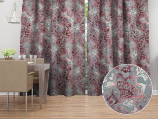 Zamatový záves Tamara TMR-054 Abstraktné vínové kvety na sivozelenom - Biante.sk