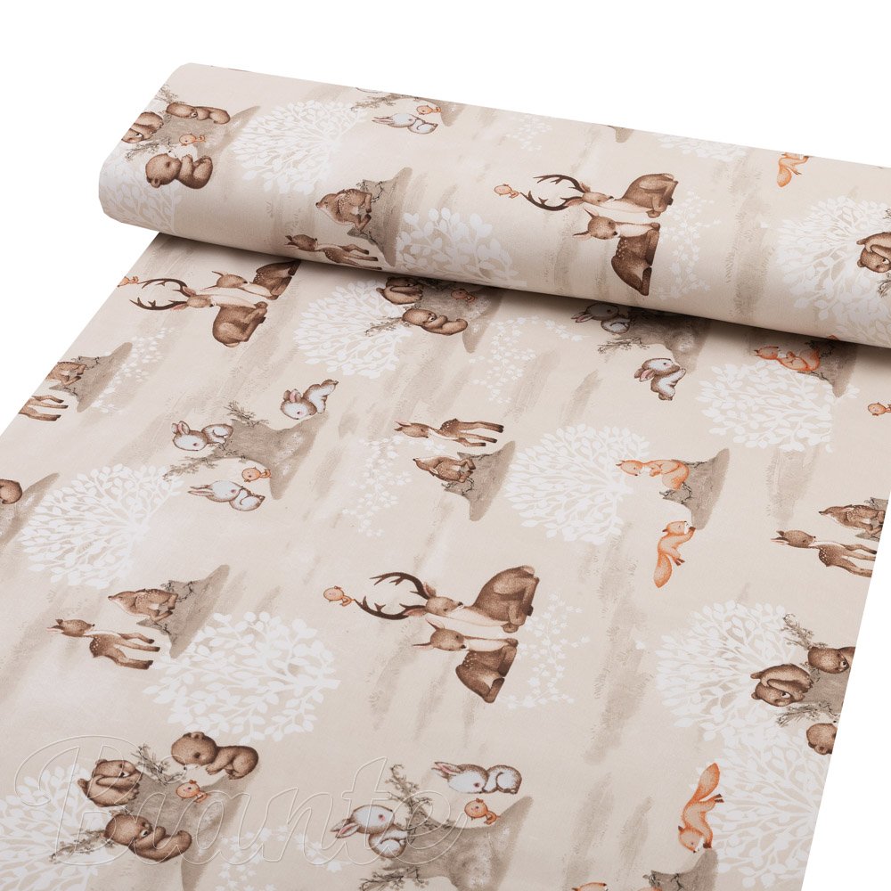 Dětská bavlněná látka/plátno Sandra SA-698 Hnědá lesní zvířátka na béžovém - šířka 160 cm - detail 1 - Biante.cz