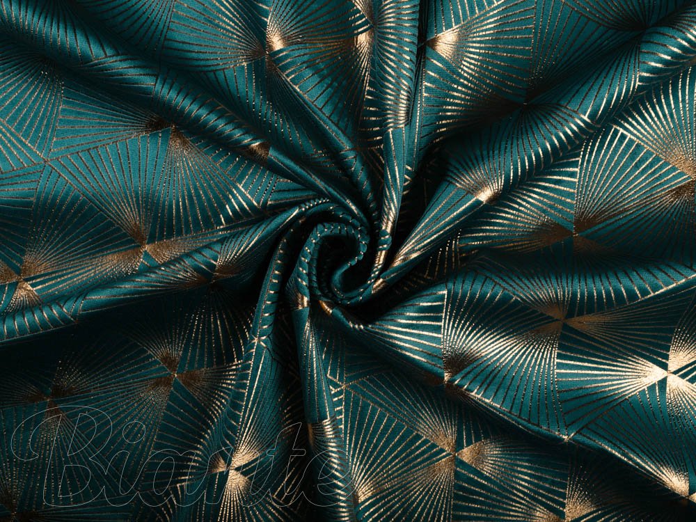 Sametová látka Isabela IBL-008 Rose Gold trojúhelníky na petrolejovém - šířka 280 cm - detail 1 - Biante.cz Sametová látka Isabela IBL-008 Rose Gold trojúhelníky na petrolejovém - šířka 280 cm - detail 1 - Biante.cz