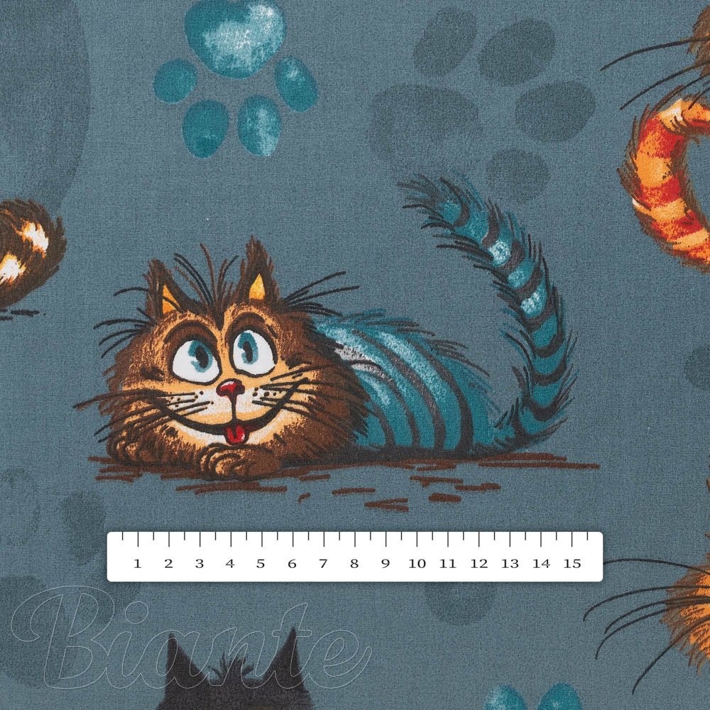 Dětská bavlněná látka/plátno Sandra SA-705 Kočičí parta na tmavě šedomodrém - šířka 160 cm - detail 3 - Biante.cz