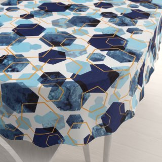 Bavlněný oválný ubrus Sandra SA-574 Modré hexagony na bílém - Biante.cz Bavlněný oválný ubrus Sandra SA-574 Modré hexagony na bílém - Biante.cz