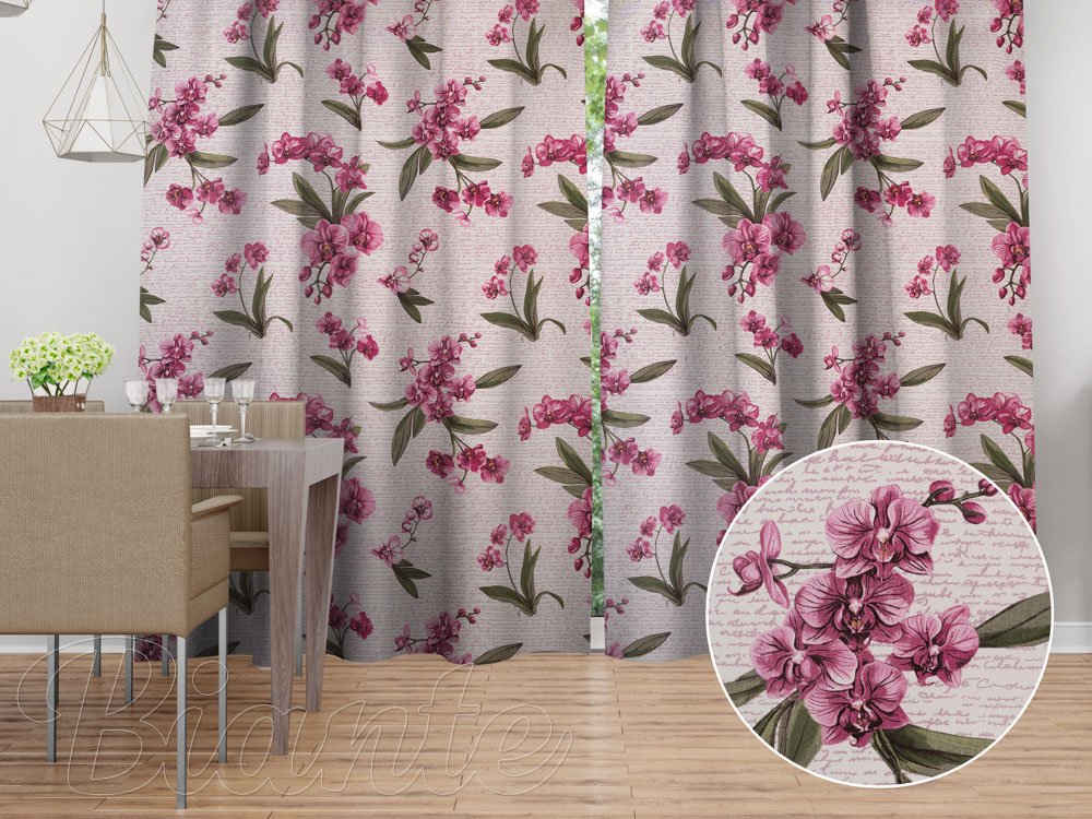 Bavlněný závěs Sandra SA-635 Růžovofialové orchideje na bílém - Biante.cz