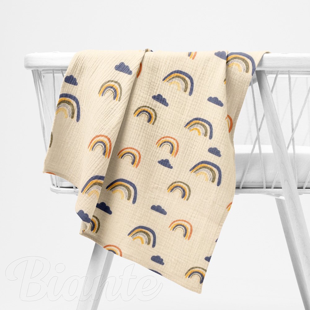 Mušelínová plena/dečka Nature MSN-073 Duhy na krémově žlutém - ZVÝHODNĚNÁ SADA 3 KS - detail 2 - Biante.cz